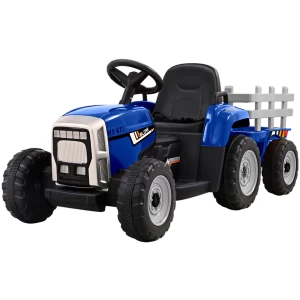 Kids Ride on Electric Tractor With Trailer Toy Cars 12V - Blue