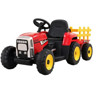 Kids Electric Ride On Tractor With Trailer Toy Cars 12V Red