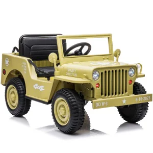 12V 4 x4 Military Jeep Electric Ride On Car For Kids - Khaki